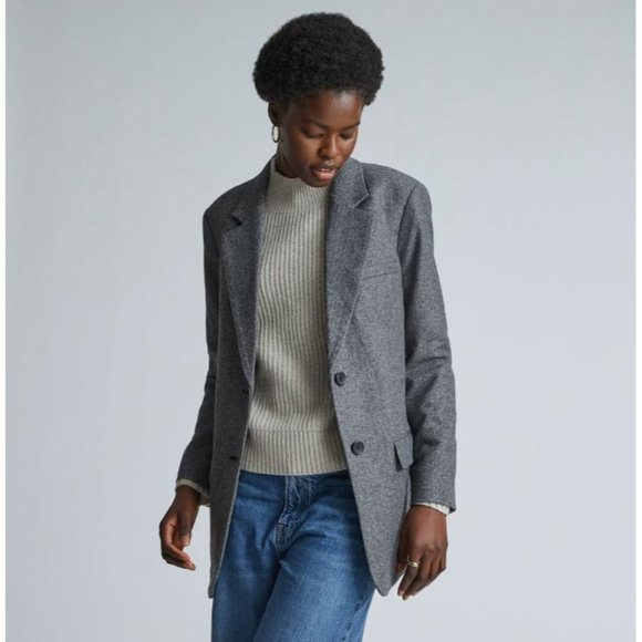 Everlane Jackets & Blazers - Everlane The Italian Wool Oversized Blazer Grey Herringbone